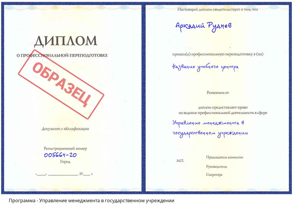 Управление менеджмента в государственном учреждении Беслан