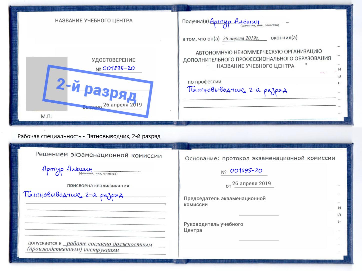 корочка 2-й разряд Пятновыводчик Беслан