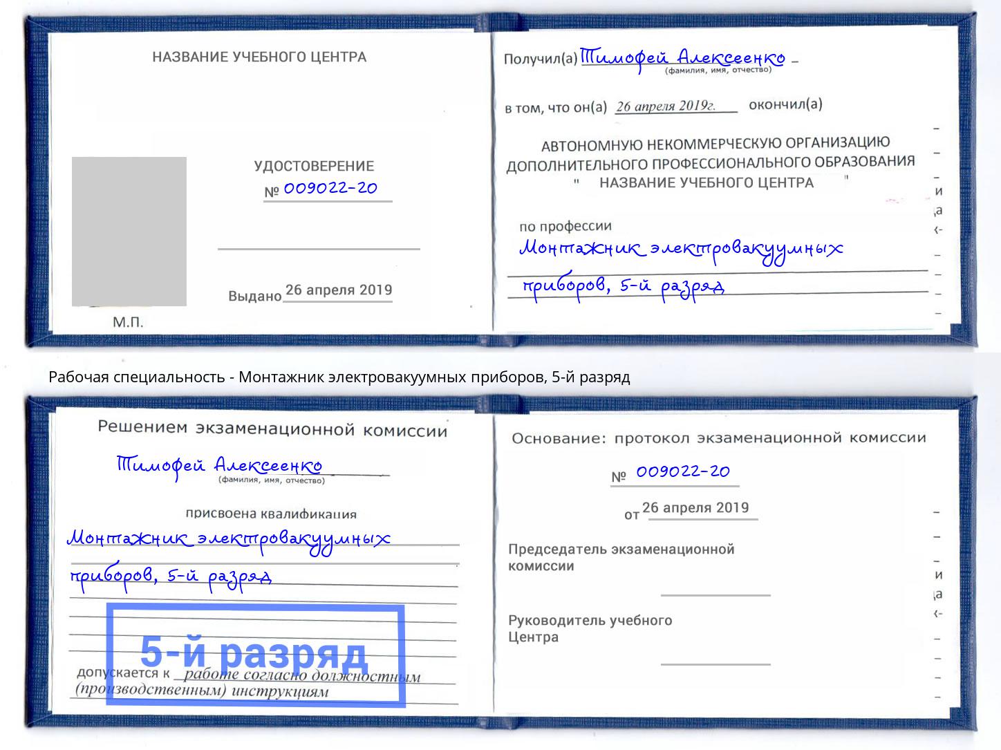 корочка 5-й разряд Монтажник электровакуумных приборов Беслан