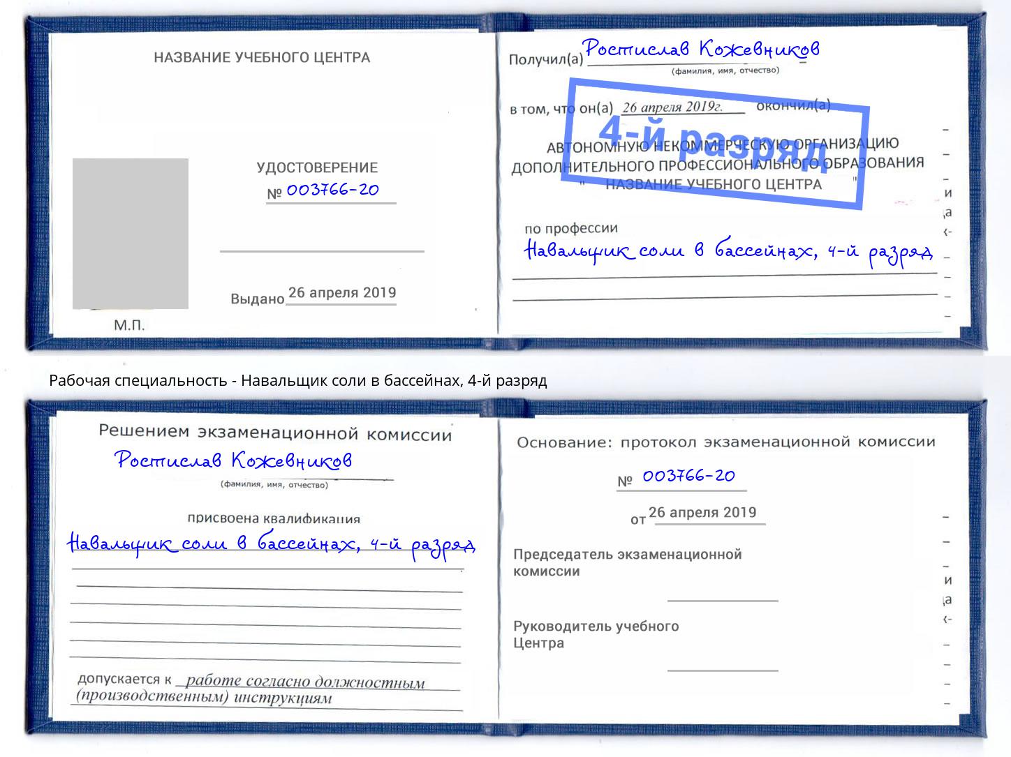 корочка 4-й разряд Навальщик соли в бассейнах Беслан