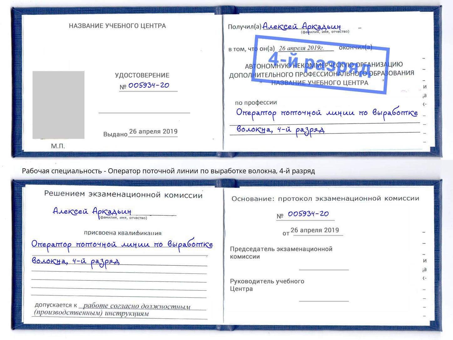 корочка 4-й разряд Оператор поточной линии по выработке волокна Беслан