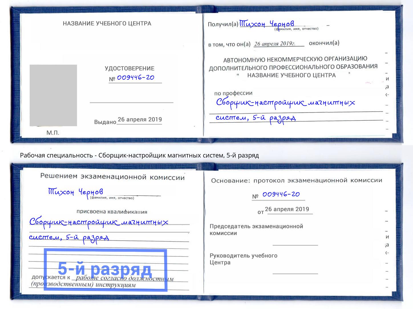 корочка 5-й разряд Сборщик-настройщик магнитных систем Беслан