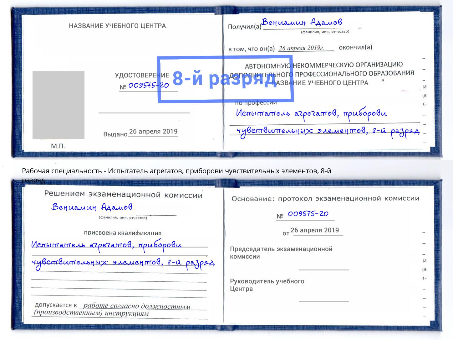 корочка 8-й разряд Испытатель агрегатов, приборови чувствительных элементов Беслан